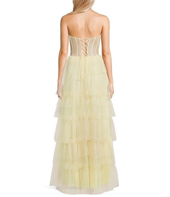 Blondie Nites Mesh Beaded Applique Halter Neck Tiered Gown Product Image