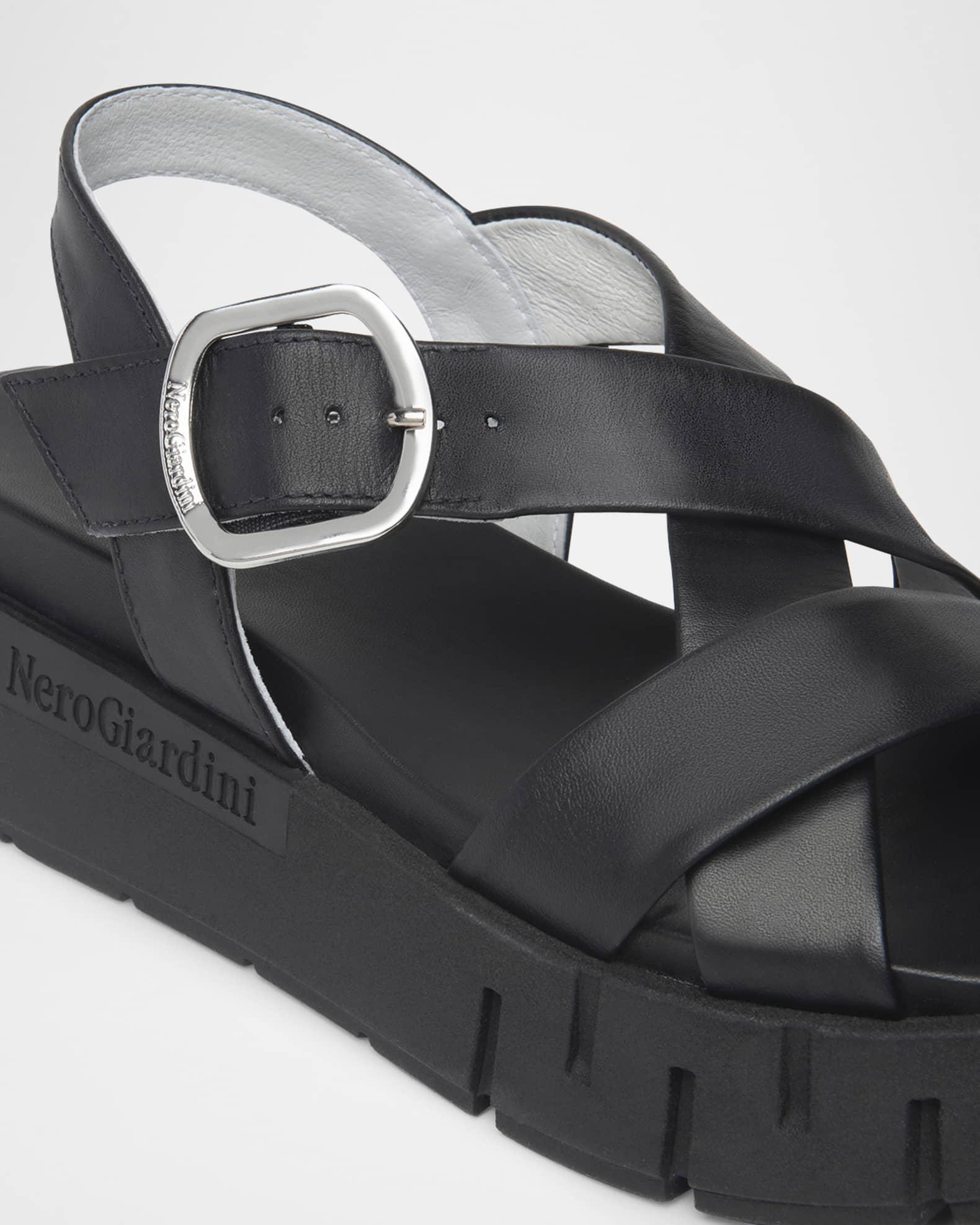 Leather Crisscross Wedge Platform Sandals Product Image