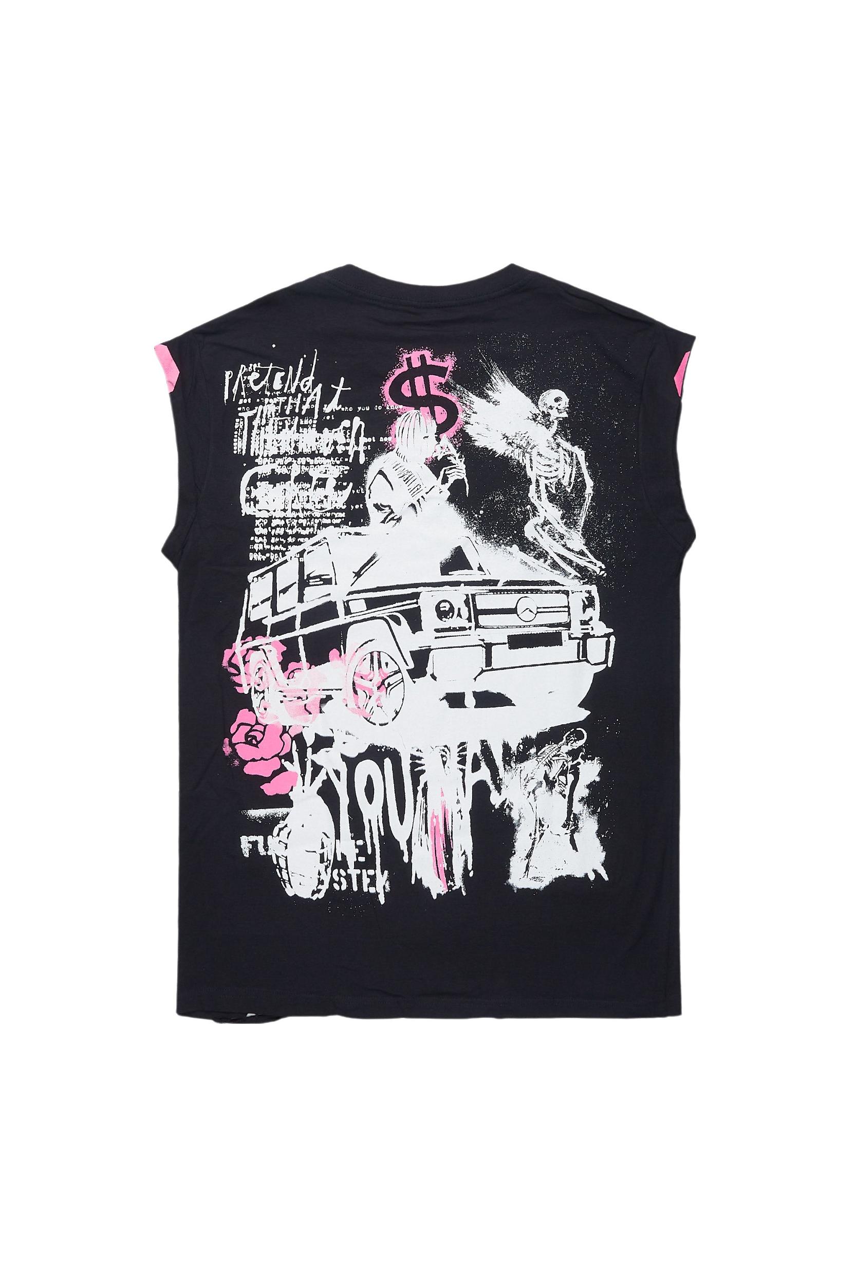 Grill Black/Pink Graphic Muscle T-Shirt Male Product Image