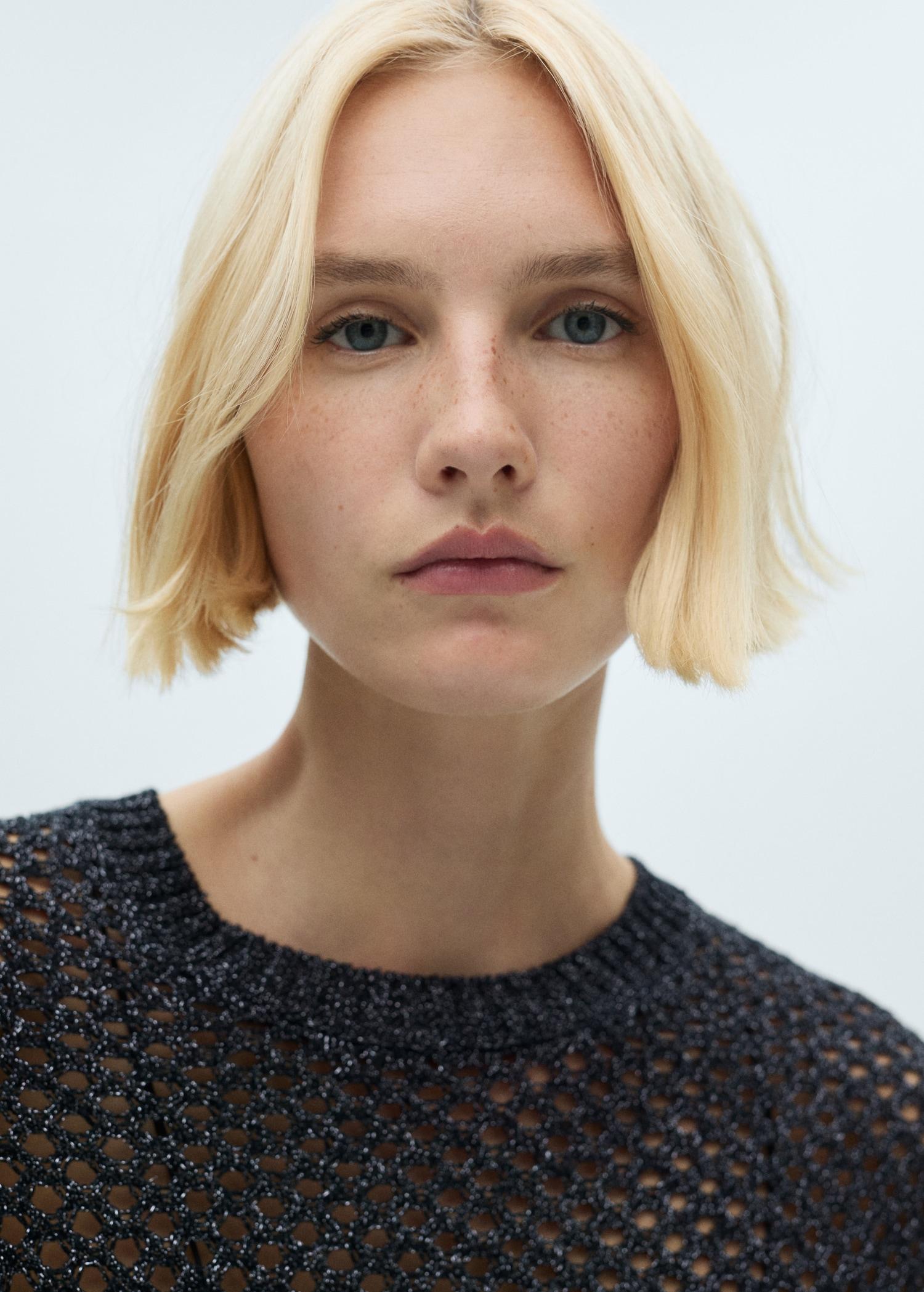 Lurex openwork knitted sweater - Women | MANGO USA Product Image