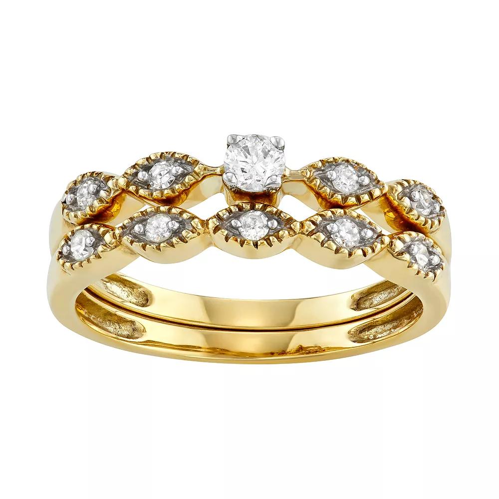 10k Gold 1/4 Carat T.W. Diamond Engagement Ring Set, Women's, Size: 5 Product Image