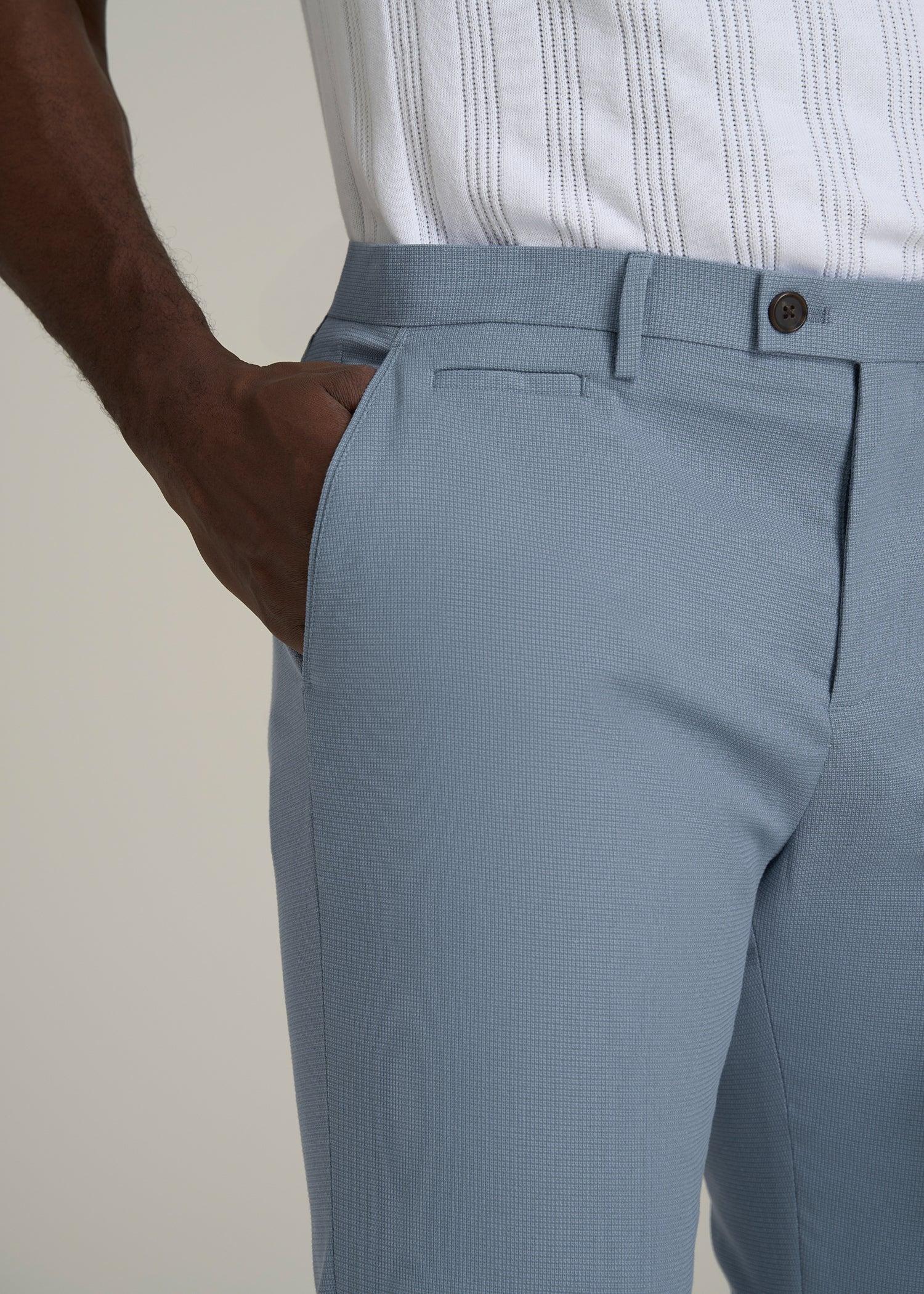 Textured Garment Washed Stretch Cotton Suit Pants for Tall Men in Chambray Male Product Image
