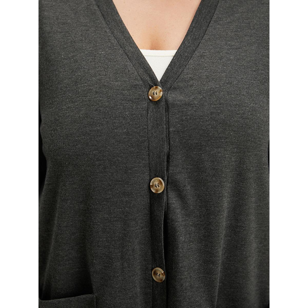 Plus Size Halloween Plain Pocket Asymmetrical Hem Coat Women DimGray Casual Plain Ladies Dailywear Winter Coats BloomChic 12/L Product Image