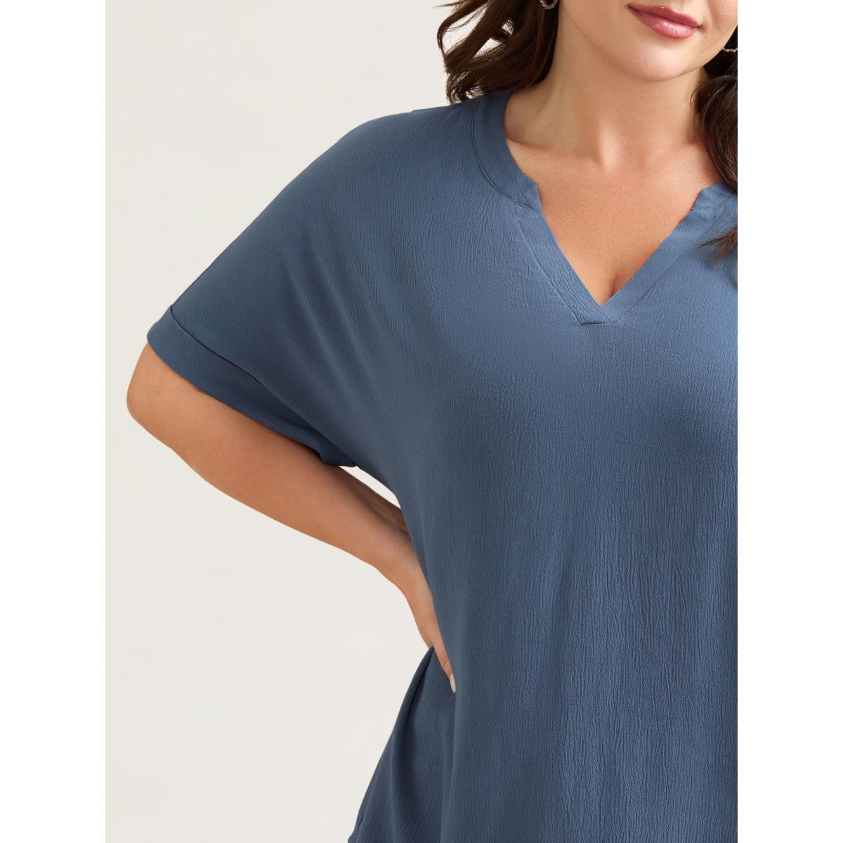 Plus Size Aegean Rayon Dolman Sleeve Notched Collar Blouse Women Casual Short sleeve Flat collar with V-notch Everyday Blouses BloomChic 28/5X Product Image