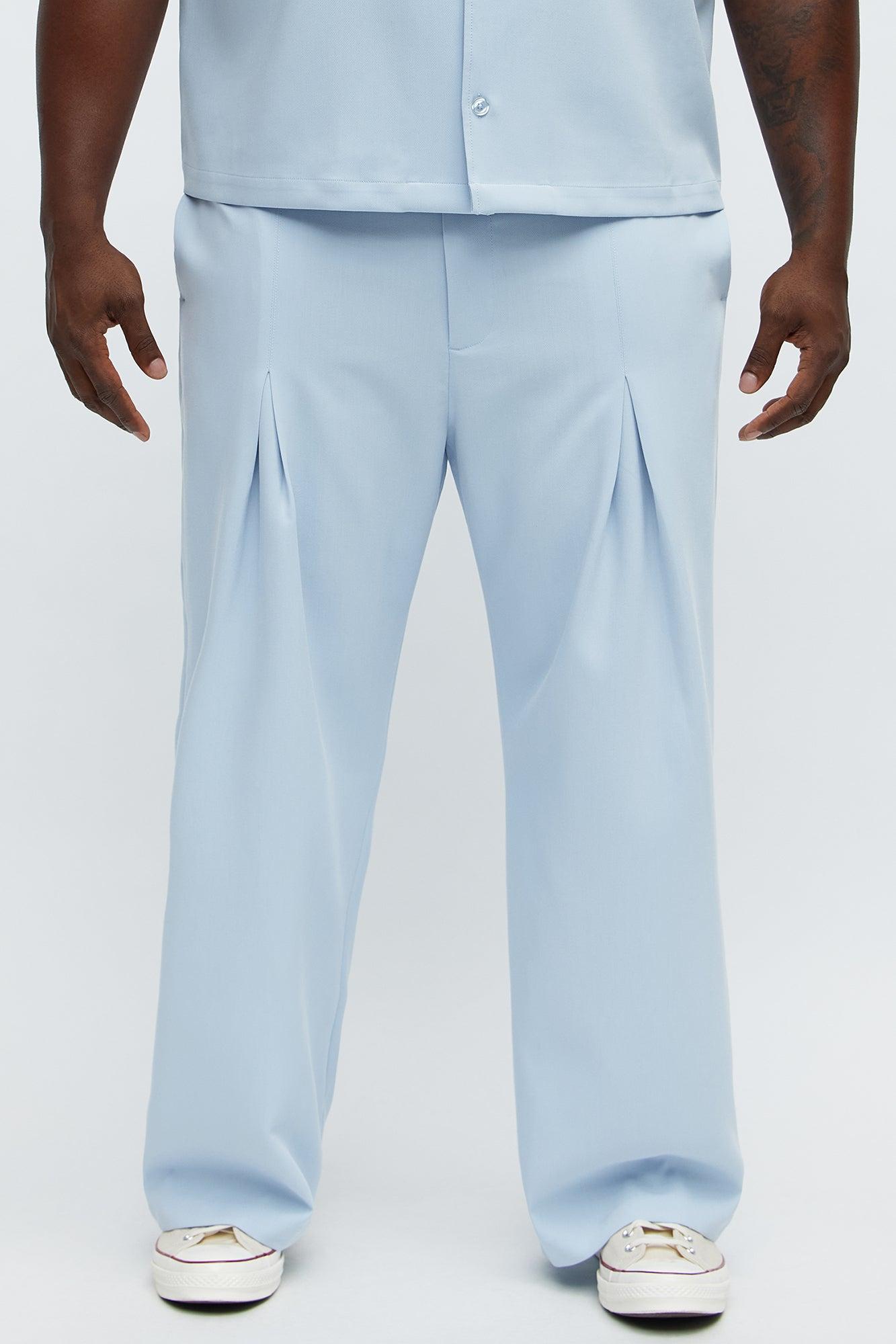 Ronan High Waisted Pleated Trousers - Light Blue Male Product Image