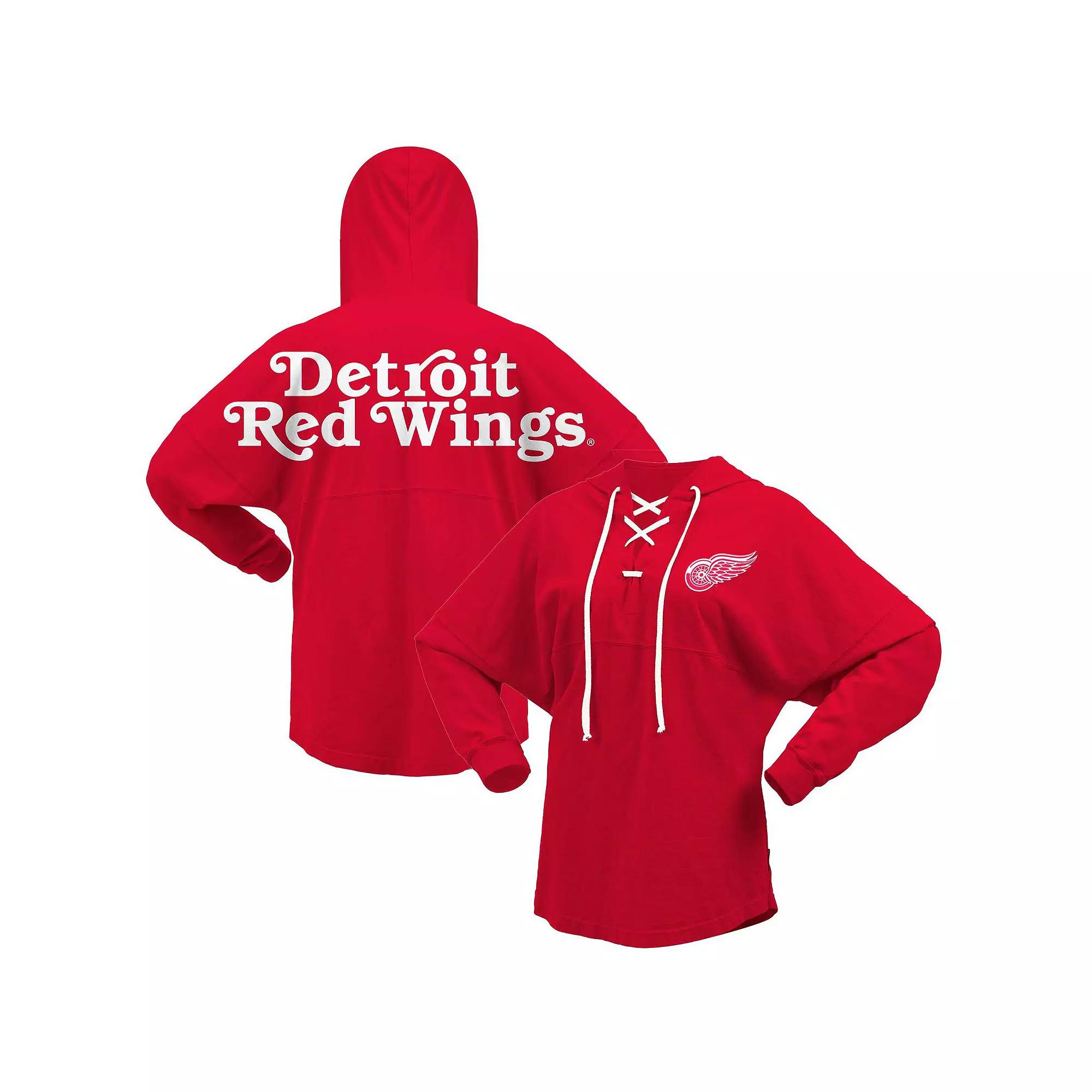 Women's Fanatics Branded Red Detroit Red Wings Jersey Lace-Up V-Neck Long Sleeve Hoodie T-Shirt, Size: Medium Product Image