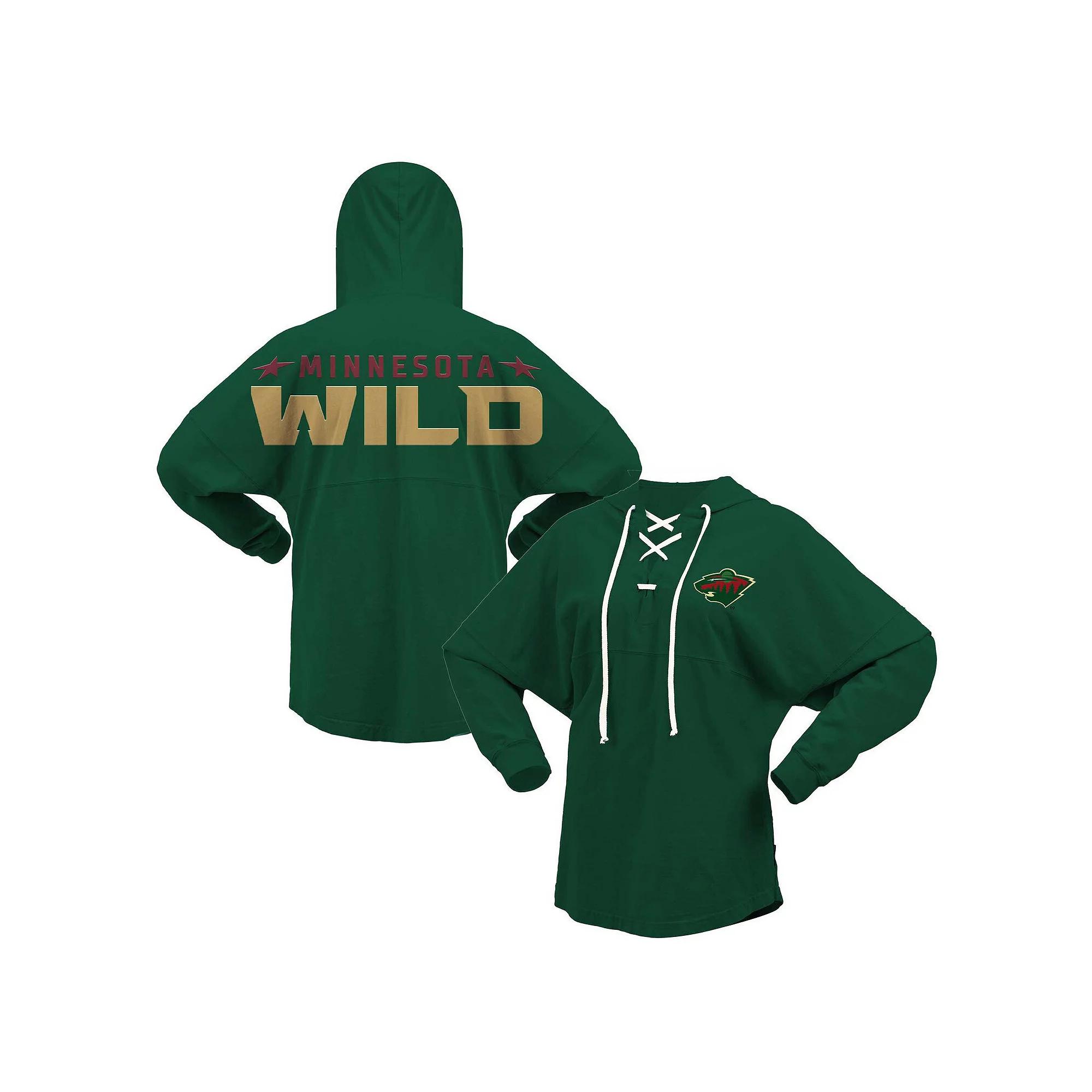 Women's Fanatics Branded Green Minnesota Wild Jersey Lace-Up V-Neck Long Sleeve Hoodie T-Shirt, Size: Large Product Image