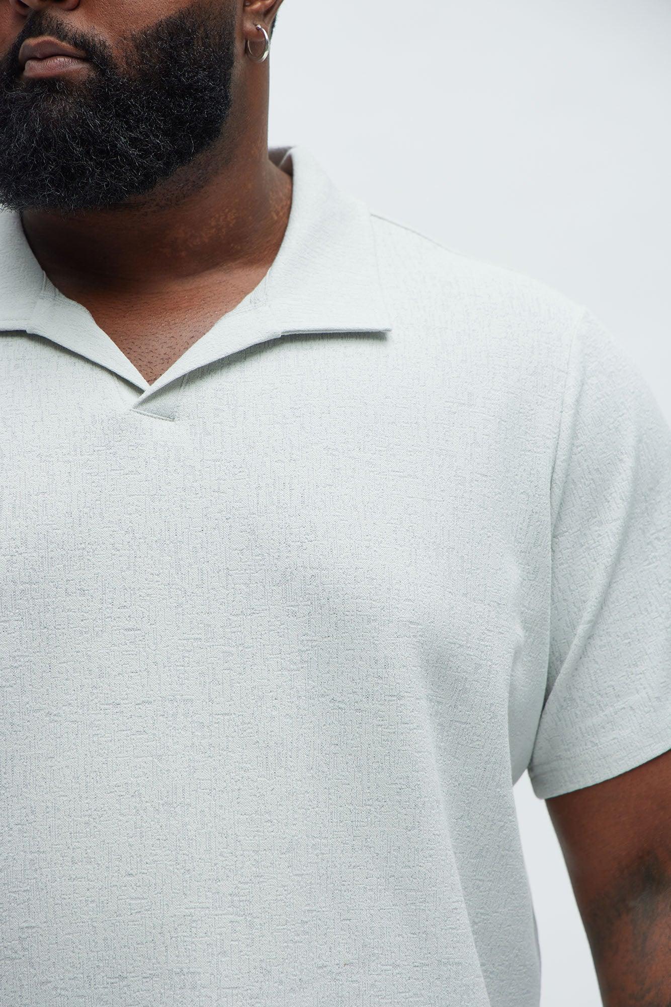 Duval Textured Knit Johnny Collar Shirt - Grey Product Image