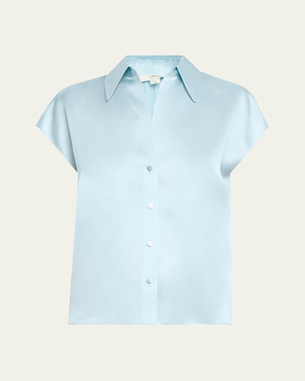 Womens Cap-Sleeve Silk Blouse Product Image