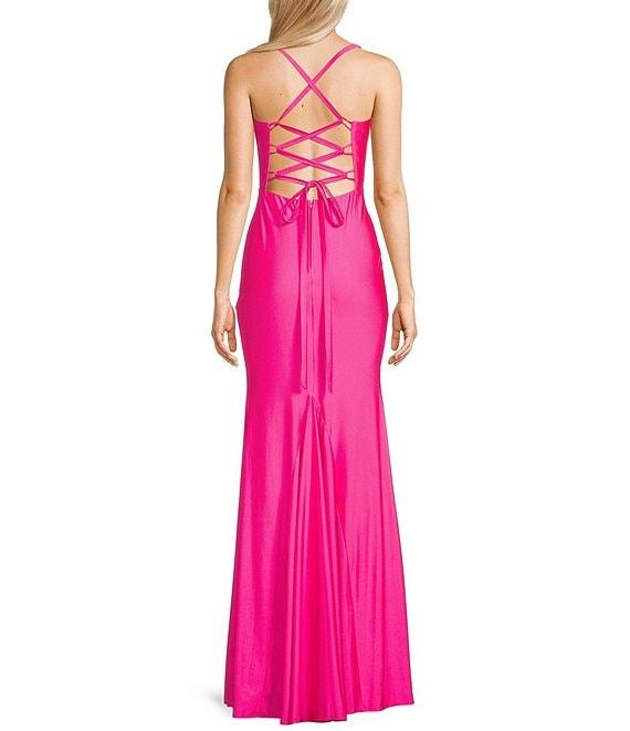 B. Darlin V-Neck Wide Strap Back Lace-Up Dress Product Image