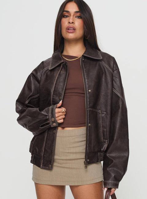 Jaxton Faux Leather Jacket Brown Product Image