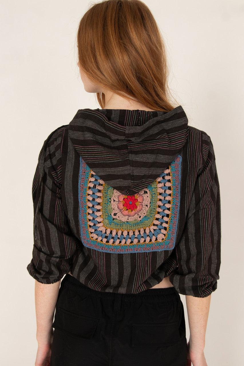 Crochet Stripe Cotton Hoodie Product Image