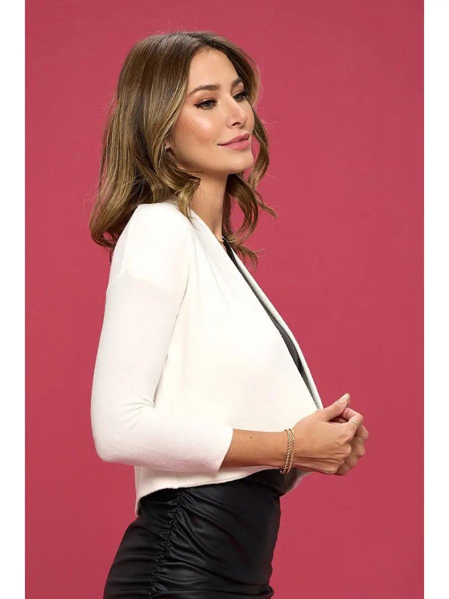 Brushed Knit Cashmere Like Bolero Cardigan Product Image