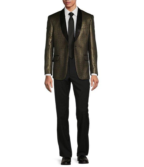 Tre Vero Modern Fit Metallic Jacquard Pattern Tuxedo Sport Coat Product Image