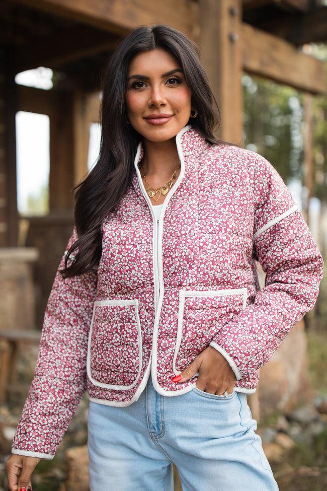 Set Me Free Berry Floral Quilted Jacket FINAL SALE Product Image