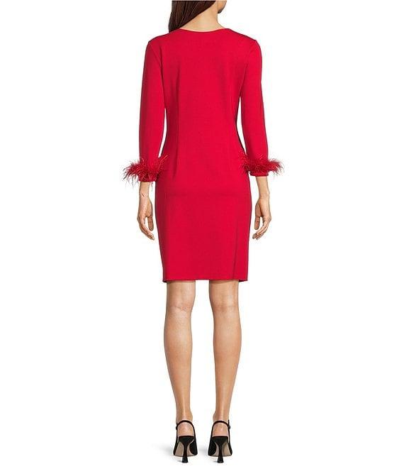 Jude Connally Franca Stretch Velvet Round Neck 3/4 Sleeve Feather Dress Product Image