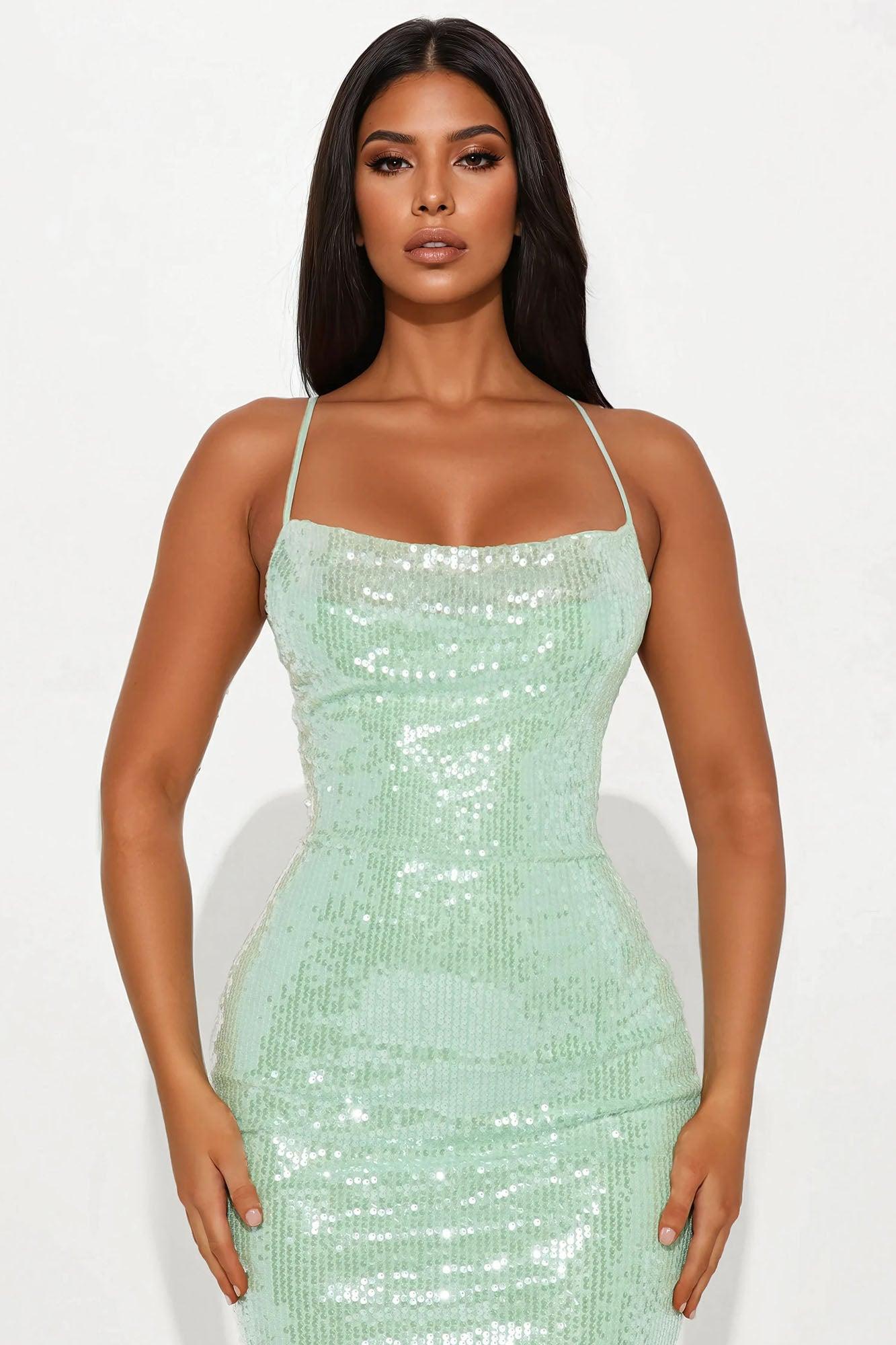 Kiara Sequin Maxi Dress - Mint Female Product Image