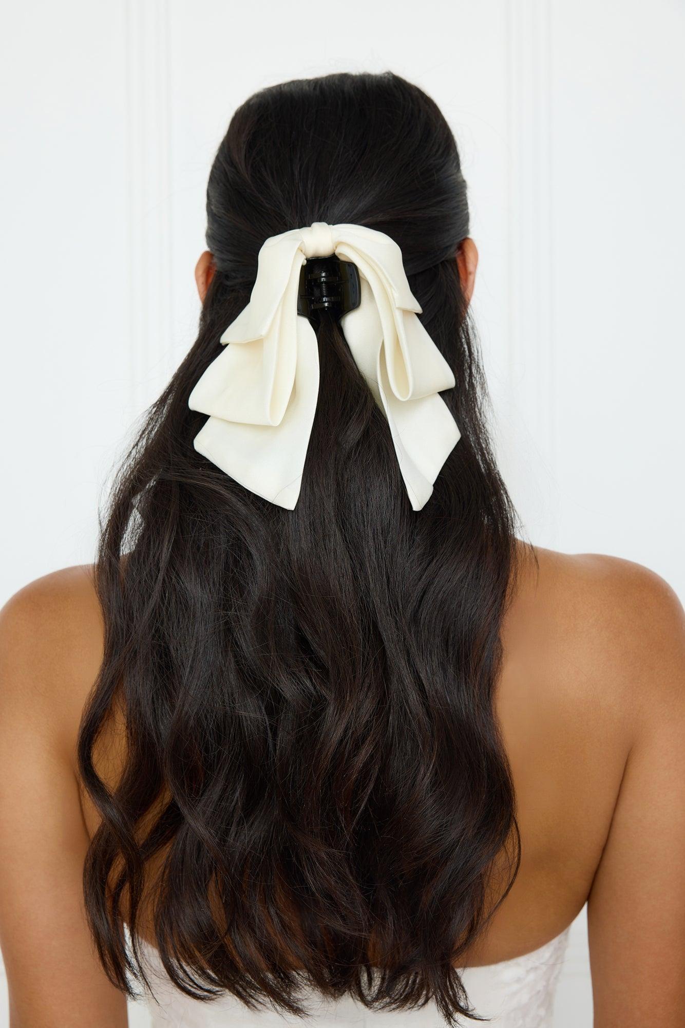 Matte Satin Bow Claw Clip Cream Product Image