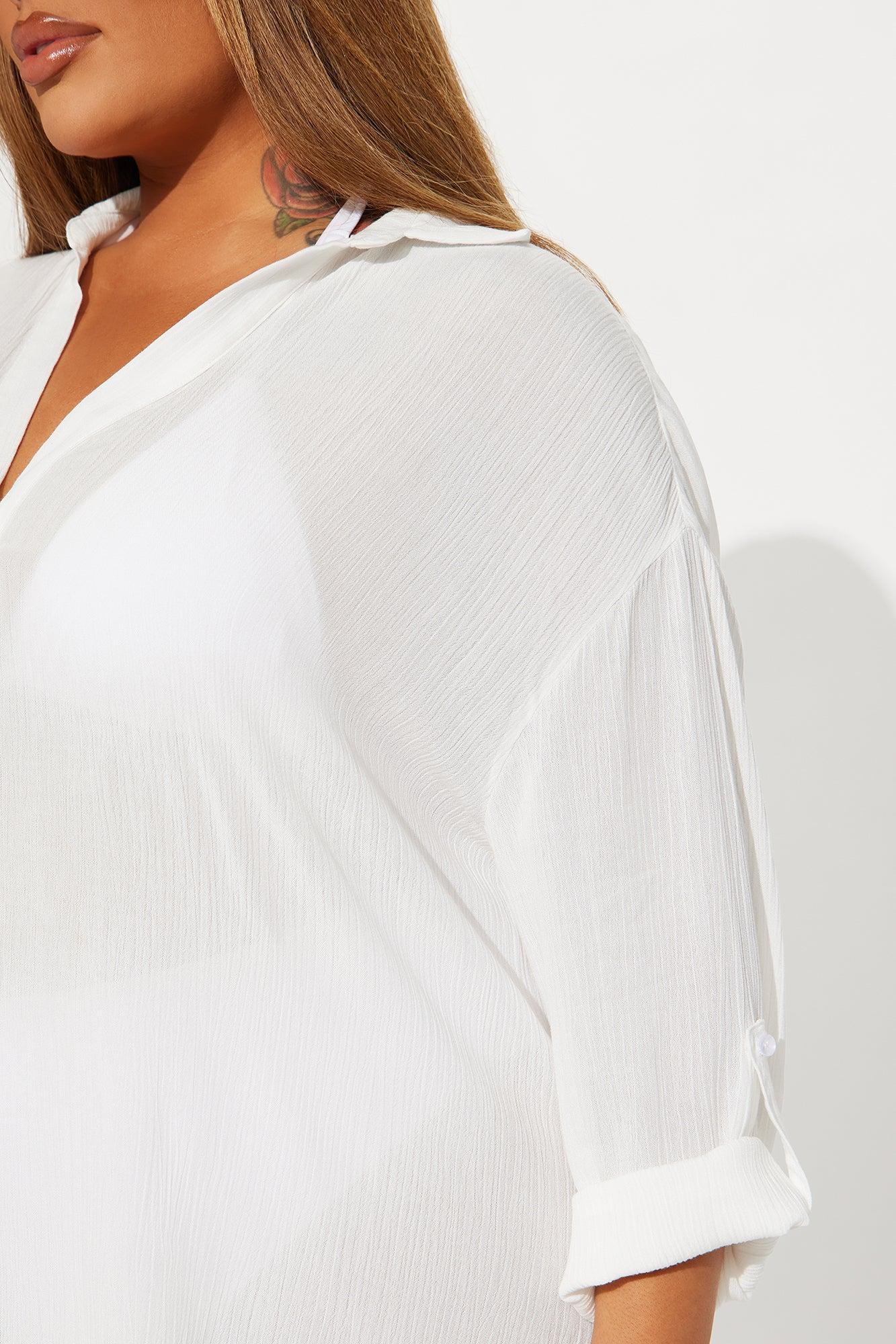 Breezy Paradise Linen Cover Up Dress - White Product Image