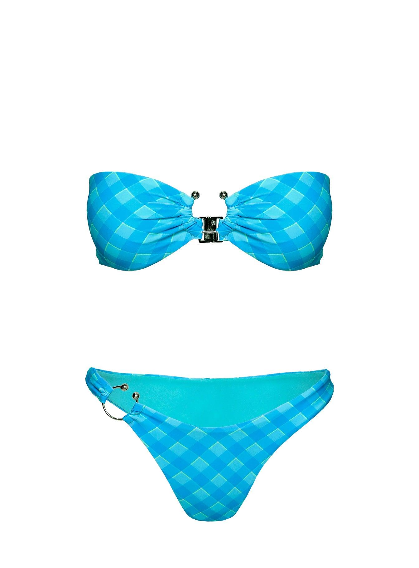 Candy Strapless Bikini Top Blue Check Product Image