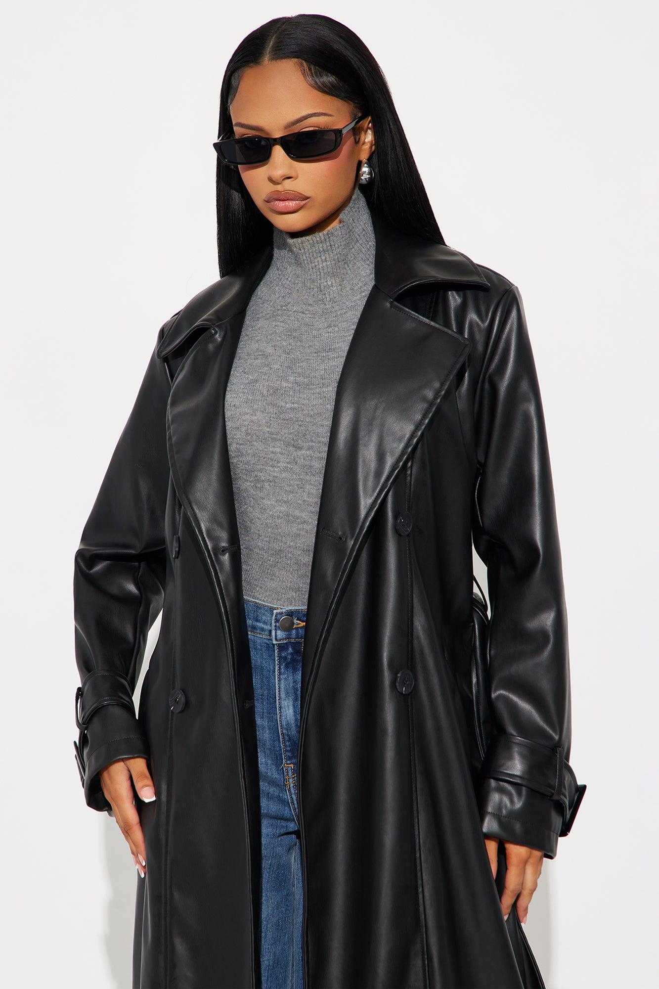 Power Moves Faux Leather Trench - Black Female Product Image