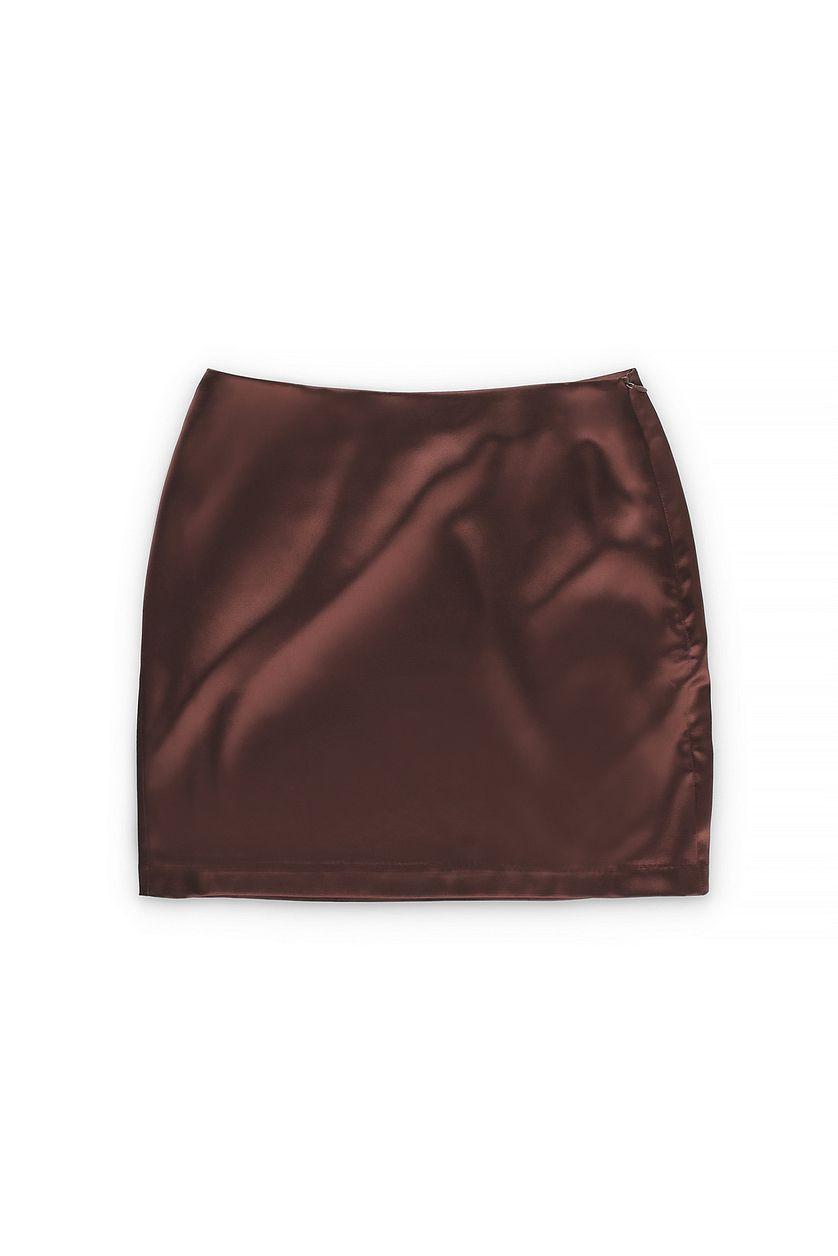 Fitted High Waist Mini Satin Skirt Product Image