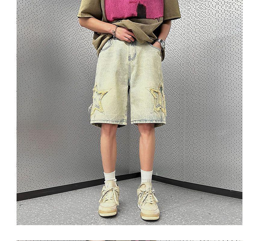 Star Embroidered Denim Shorts Product Image