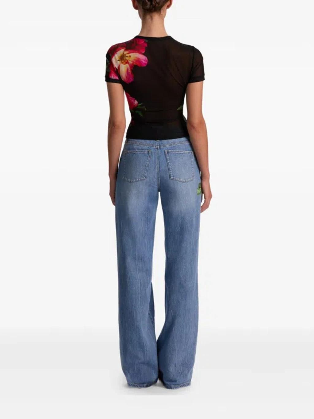 ALICE AND OLIVIA Tess Floral Crew-neck T-shirt In Black Product Image