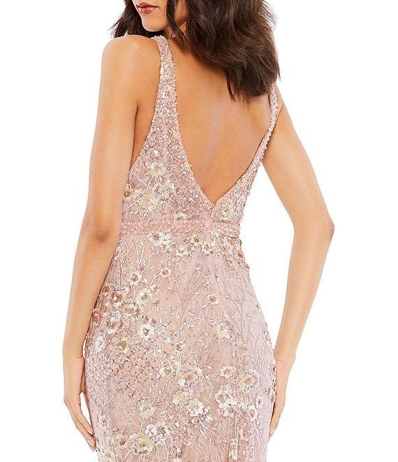 Mac Duggal Floral V-Neck Sleeveless Low Scoop Back Detail Sheath Gown Product Image