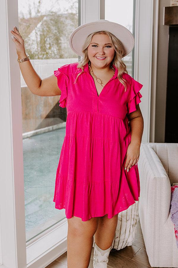 Newsworthy Style Linen-Blend Babydoll Dress In Hot Pink Curves Product Image