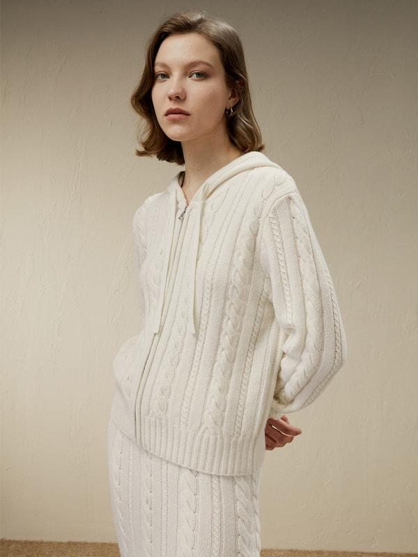 Bela Cable-Knit Wool-Cashmere Blend Hoodie Product Image