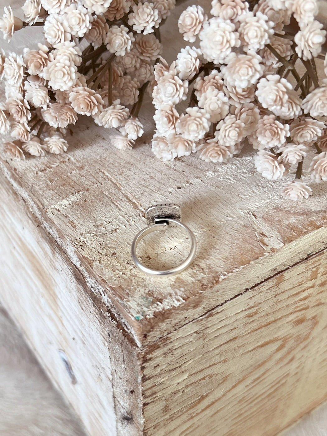 Dainty White Turquoise Square Stone Adjustable Ring Product Image