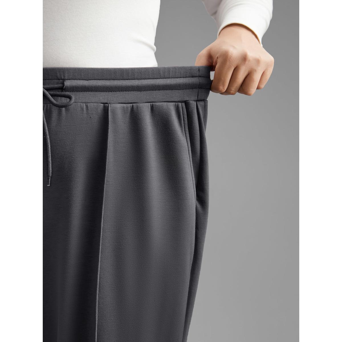 Plus Size Supersoft Essentials Solid Drawstring Pants Women DimGray Casual Loose Mid Rise Everyday Pants BloomChic 30/6X Product Image