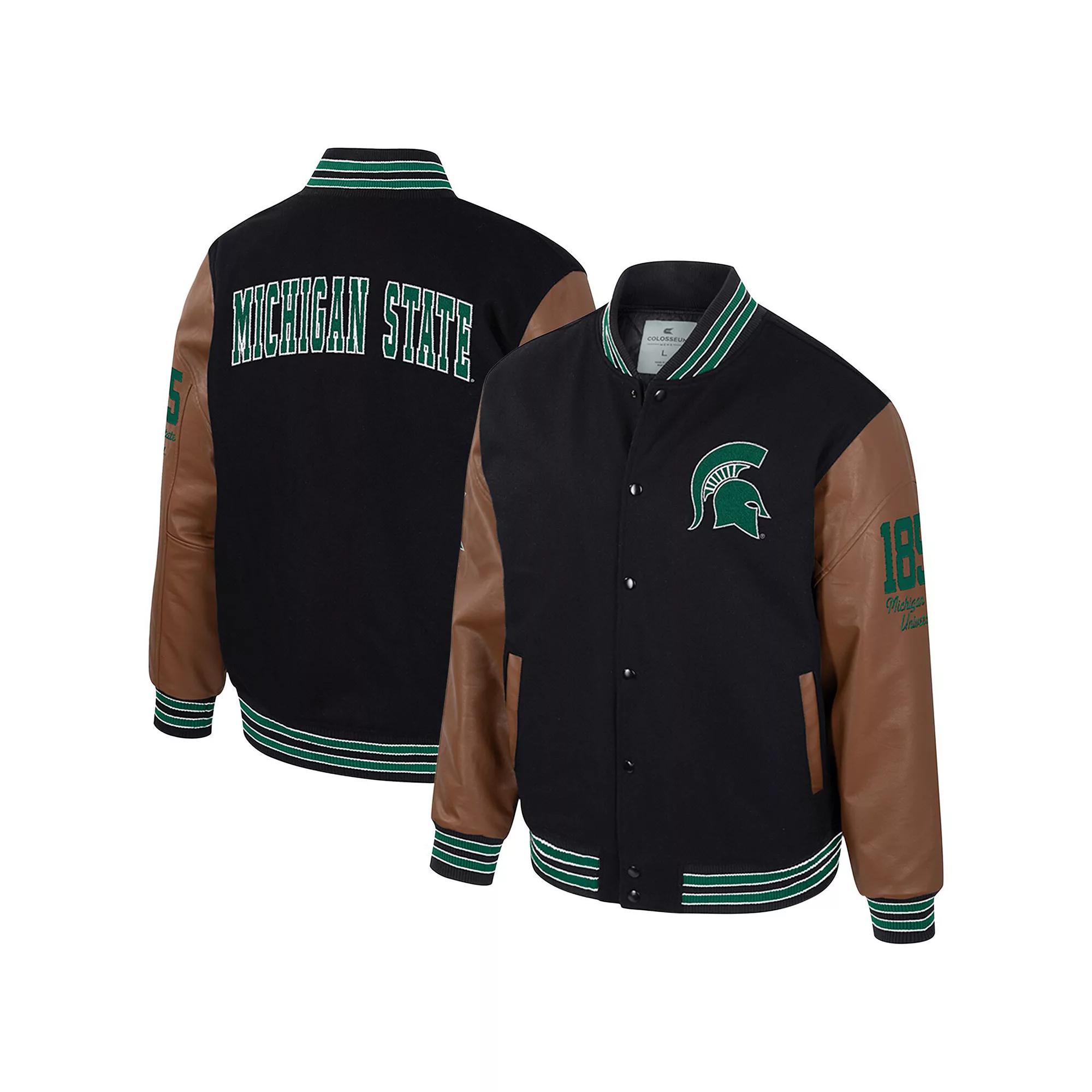 Men's Colosseum  Black Michigan State Spartans Letterman Full-Snap Varsity Jacket, Size: Medium Product Image