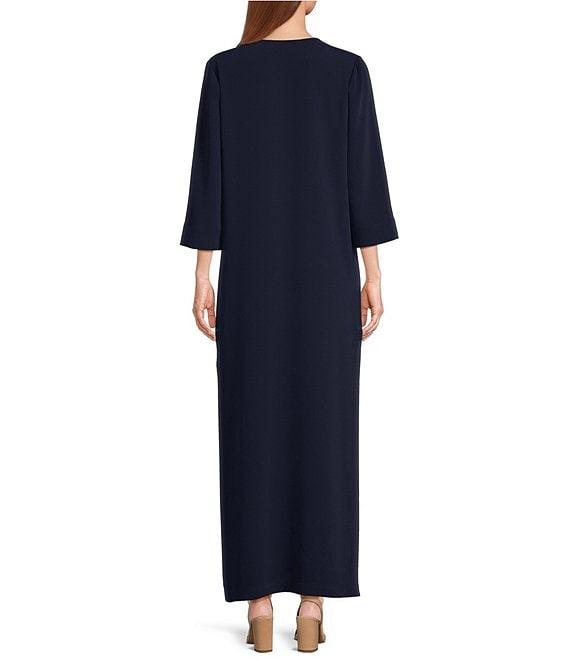 Trina Turk Catamaran Double Georgette Lace-Up V-Neck 3/4 Sleeve Maxi Dress Product Image