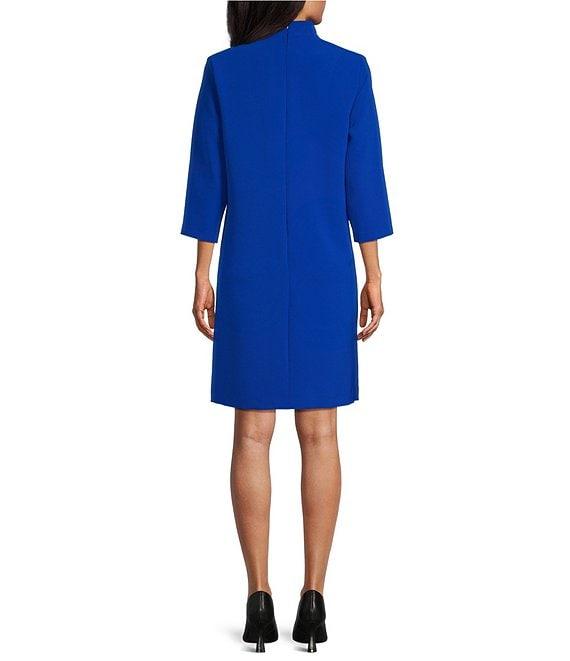 Caroline Rose Taylor Crepe Split Mandarin Collar 3/4 Sleeve A-Line Dress Product Image