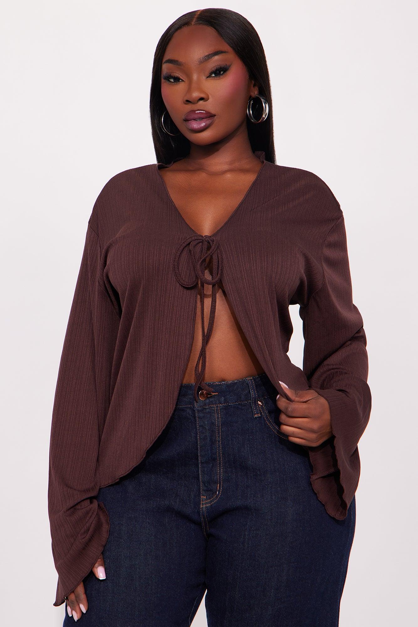 Sunset Cruise Long Sleeve Flyaway Top - Brown Female Product Image