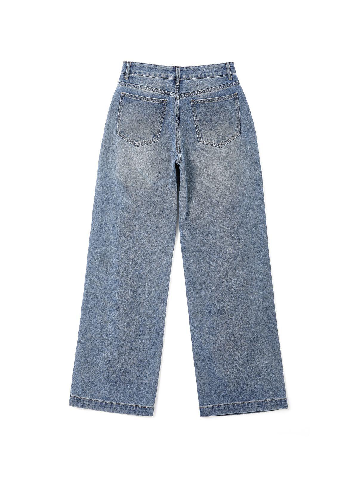 Pocket Design Blue Wash Boyfriend Jeans Product Image