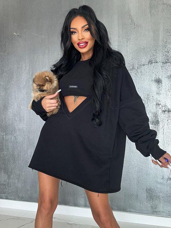 Loose Solid Color Round-Neck Mini Dresses & Vest Top Two Pieces Set  Product Image