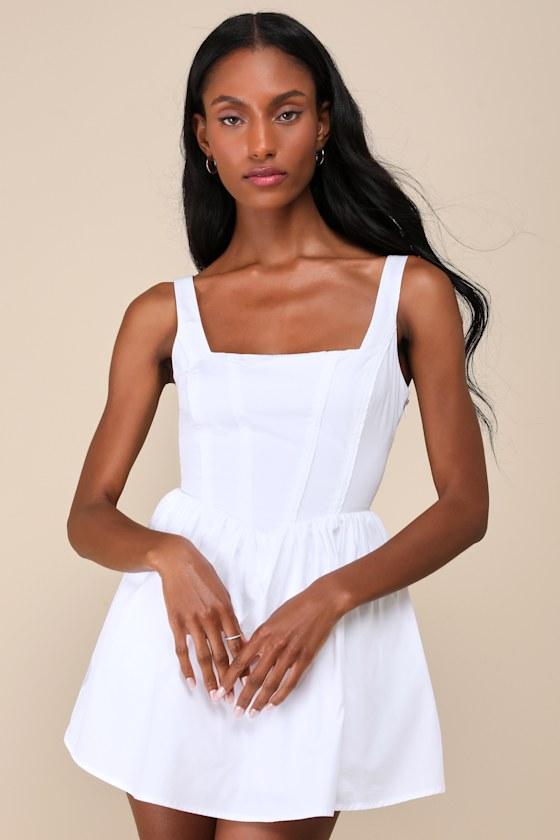 Endearing Energy White Poplin Square Neck Bustier Skort Romper Product Image