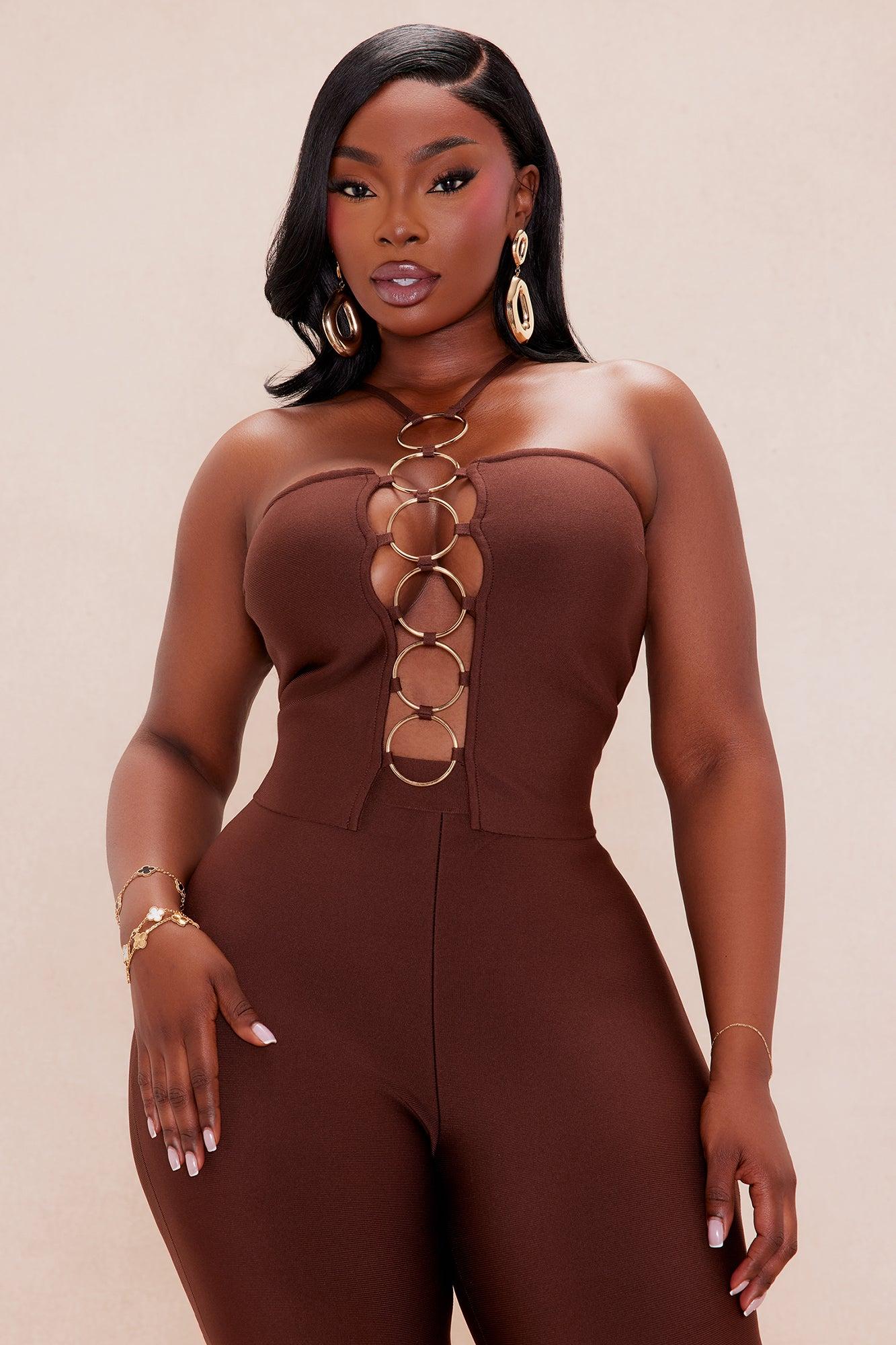 Hannah Bandage Flare Pant Set - Chocolate Product Image