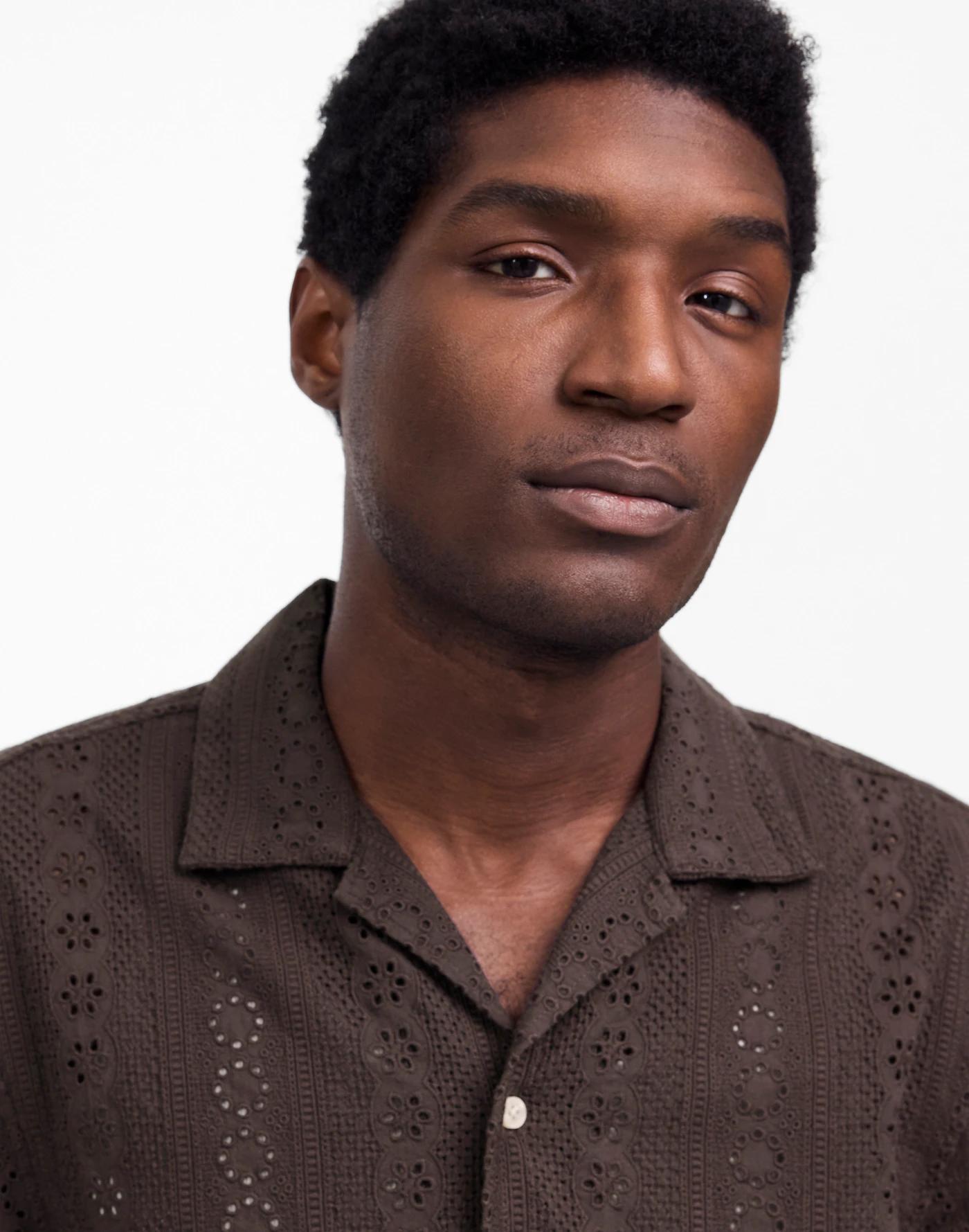 Camp-Collar Short-Sleeve Shirt in Embroidered Cotton Product Image