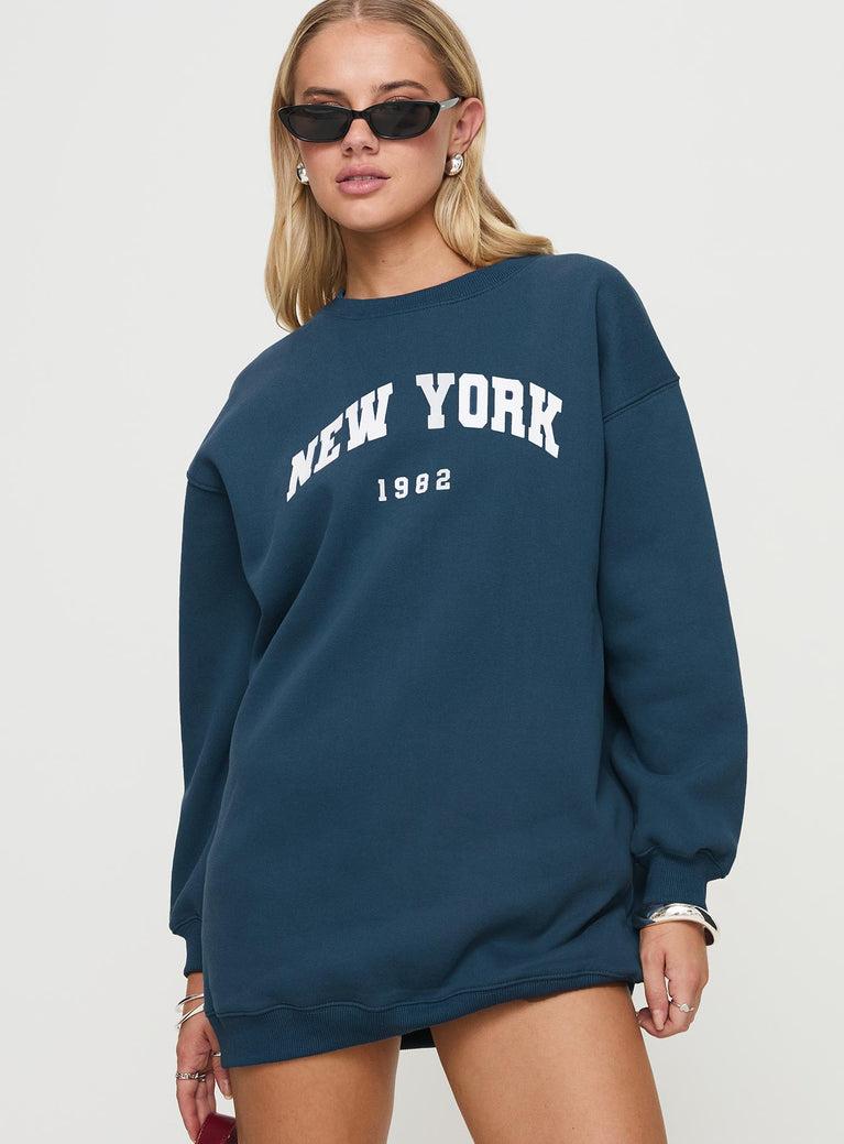 New York Minute Mini Sweatshirt Dress Navy Product Image