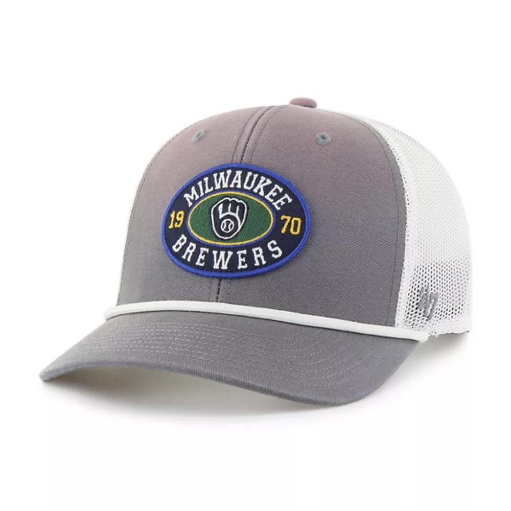 Men's '47 Gray/White Milwaukee Brewers Tide Sweep Rope Trucker Adjustable Hat, Grey Product Image