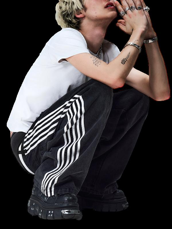 American Retro Street Stripes Loose Jeans Product Image