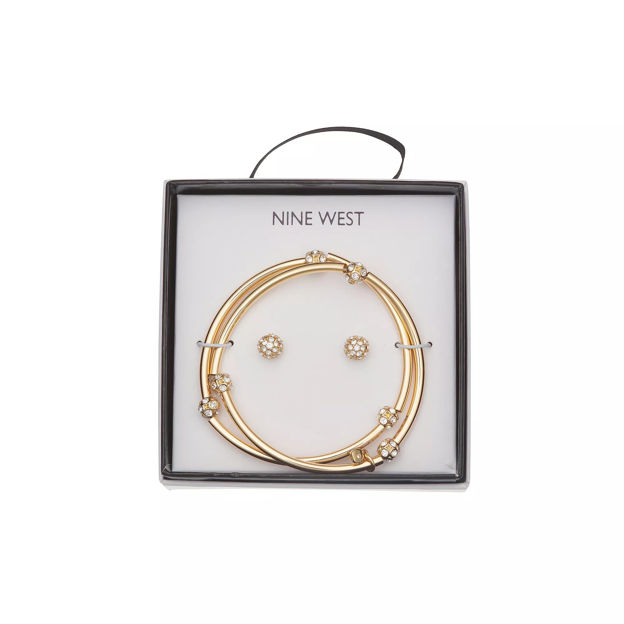 Nine West 2-Row Fireball Bracelet & Stud Earring Set, Women's, Gold Tone Product Image