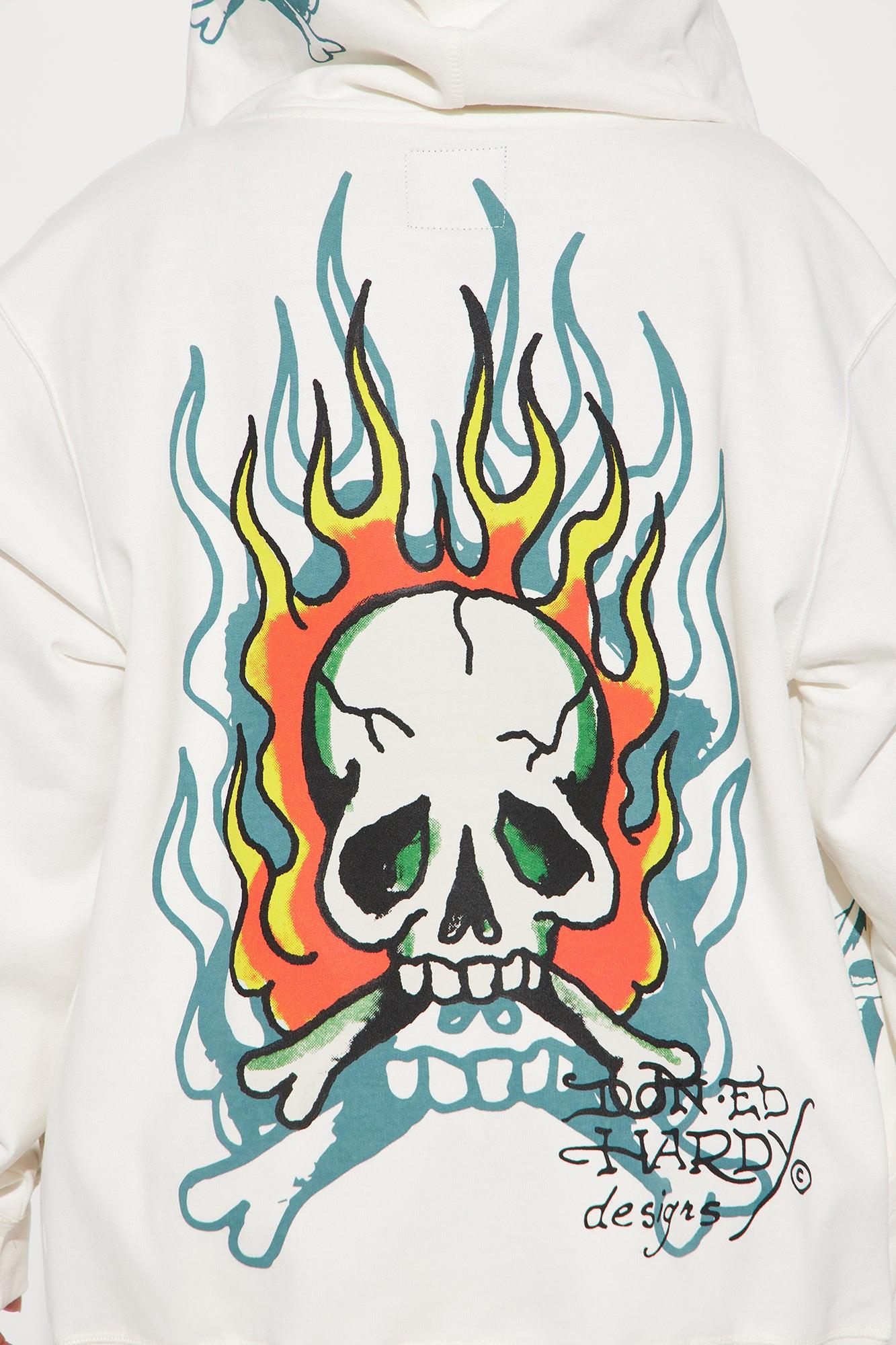 Ed Hardy On Fire Zip Front Hoodie - Ivory Product Image