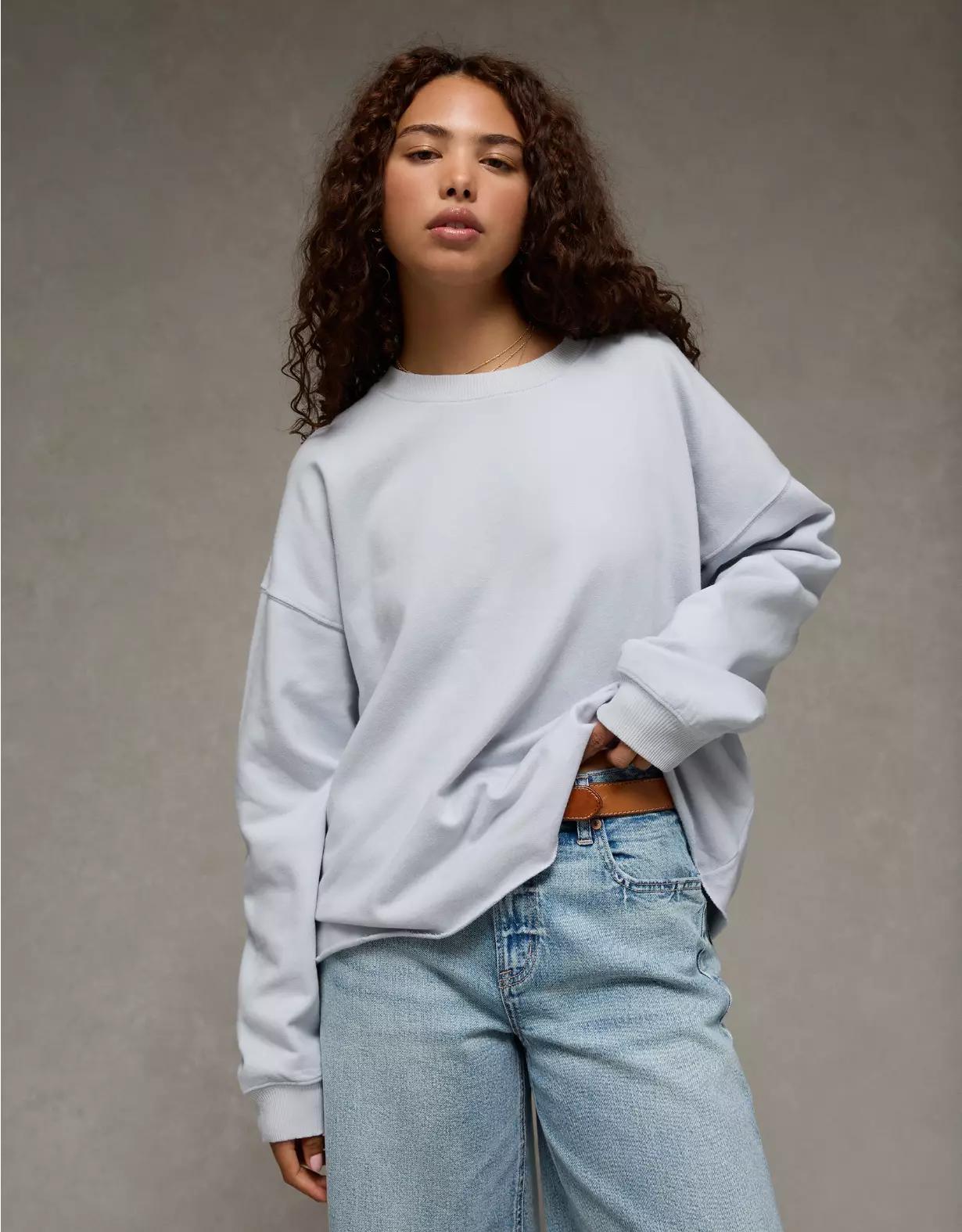 AE Everyday Luxe Cropped Cut-Off Sweatshirt Product Image