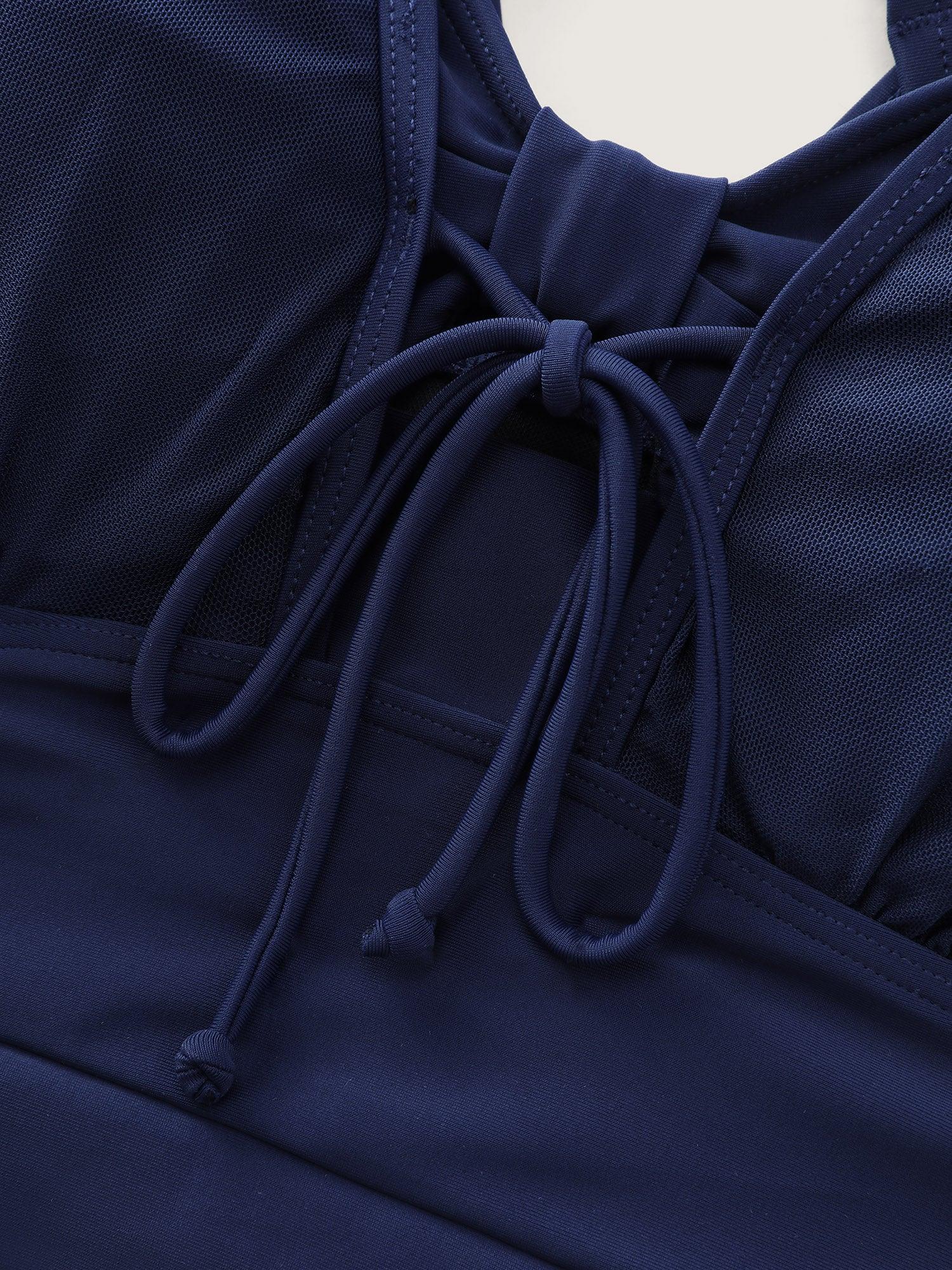 Sheer Sleeve Layered One-Piece Swimsuit Female Product Image