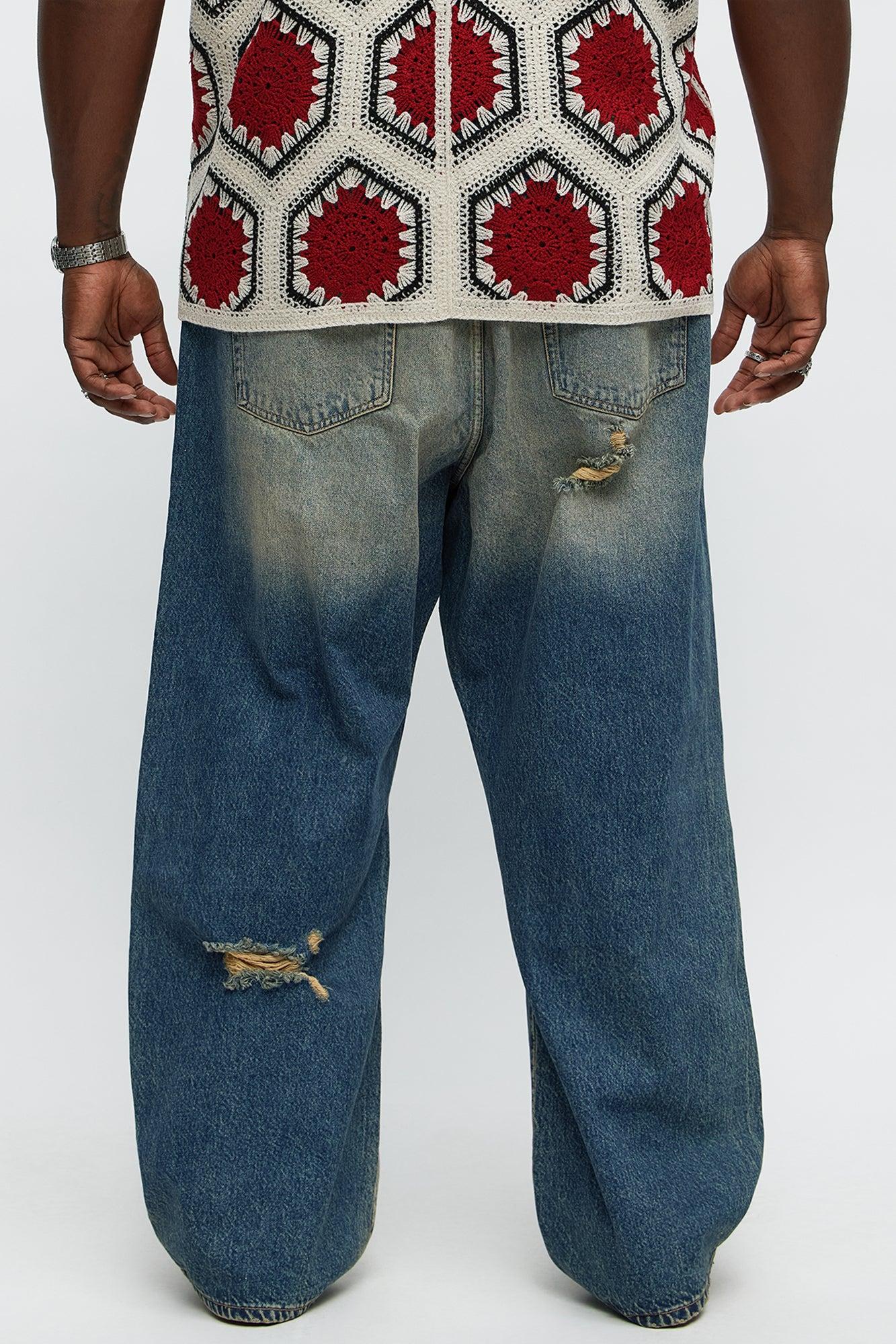 Its Giving Distressed Baggy Jeans - Vintage Blue Wash Product Image